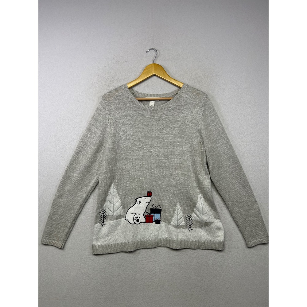 Holiday Christopher & Banks Womens Large Polar Bear Shimmer Sweater Christmas